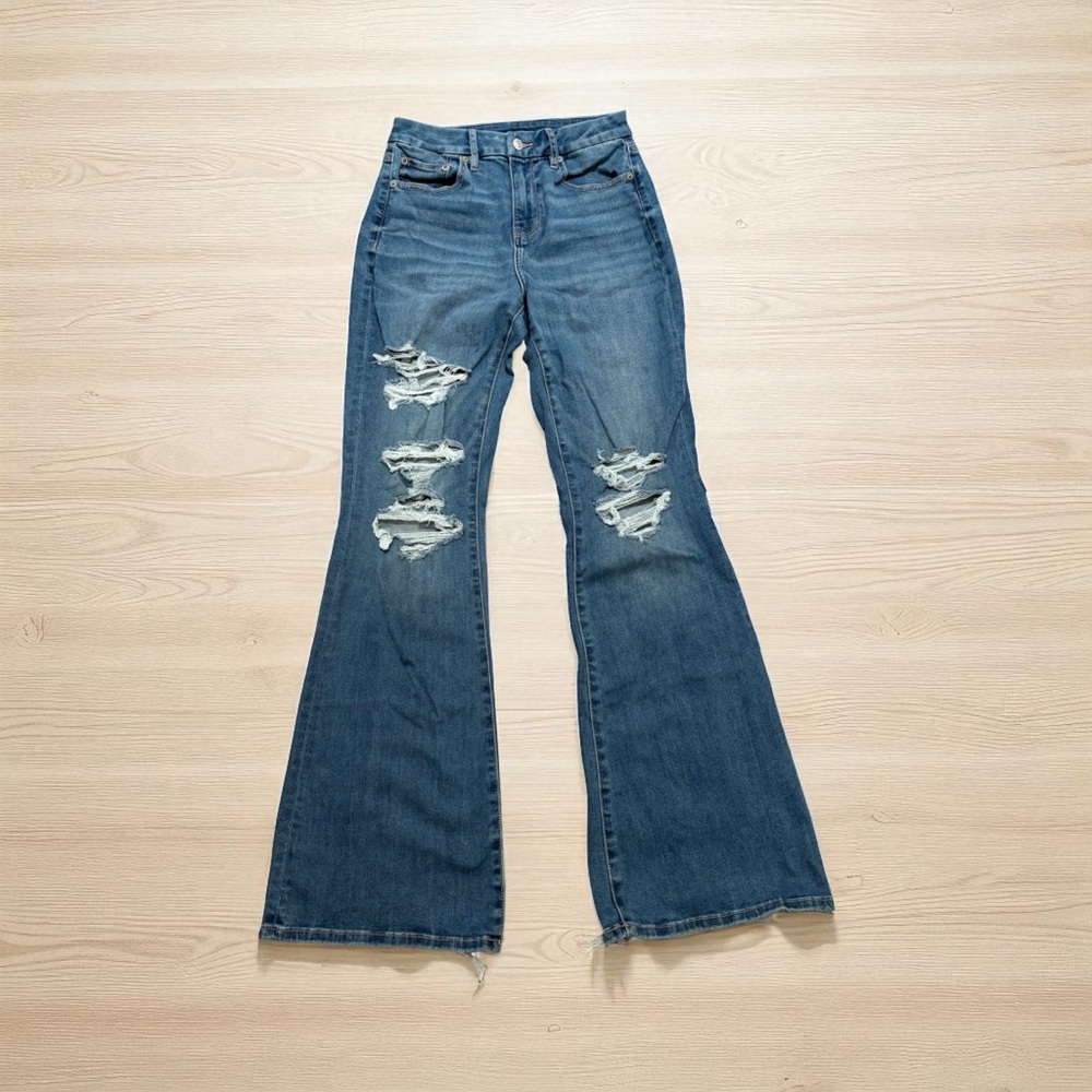 American Eagle Outfitters Blue Distressed Flare Jeans, Sz 4